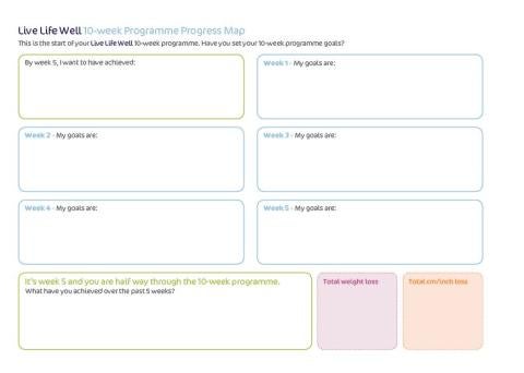 Weekly Goals Template showing different target boxes